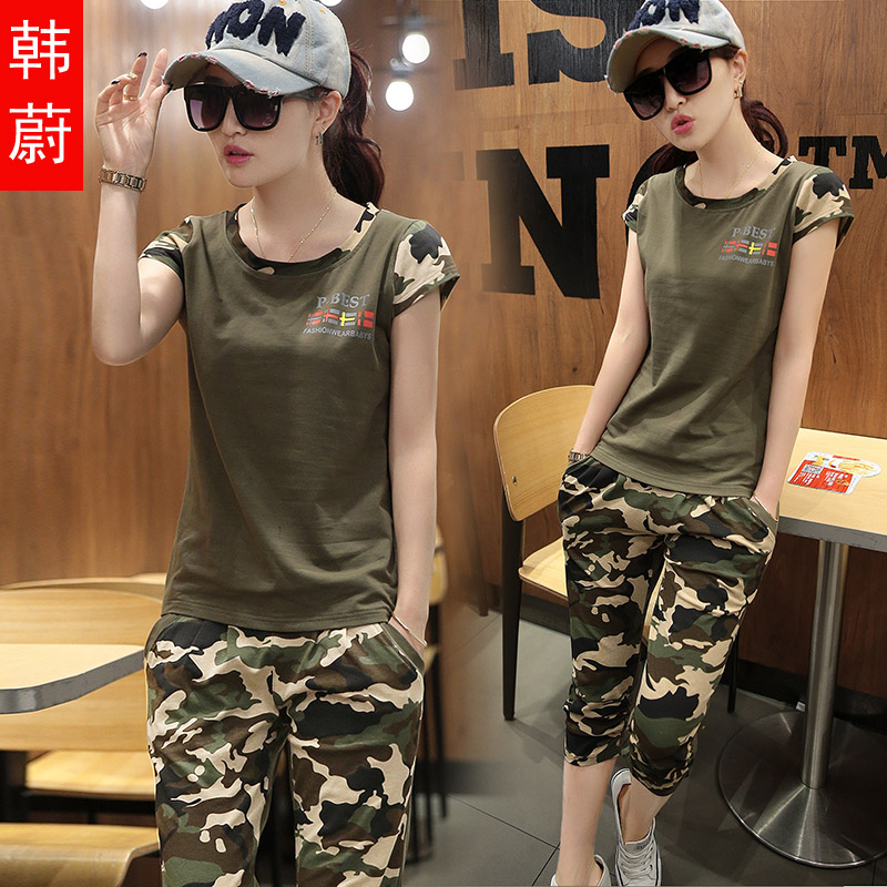new pattern Short sleeved 2019 Summer wear Camouflage Show thin leisure time motion suit Ladies XL shorts mmin the Women's clothing/Boutique , Set/Student uniforms/Work uniforms , Leisure sports suit category - from Buy2taobao.com to provide professional Taobao agent buy service