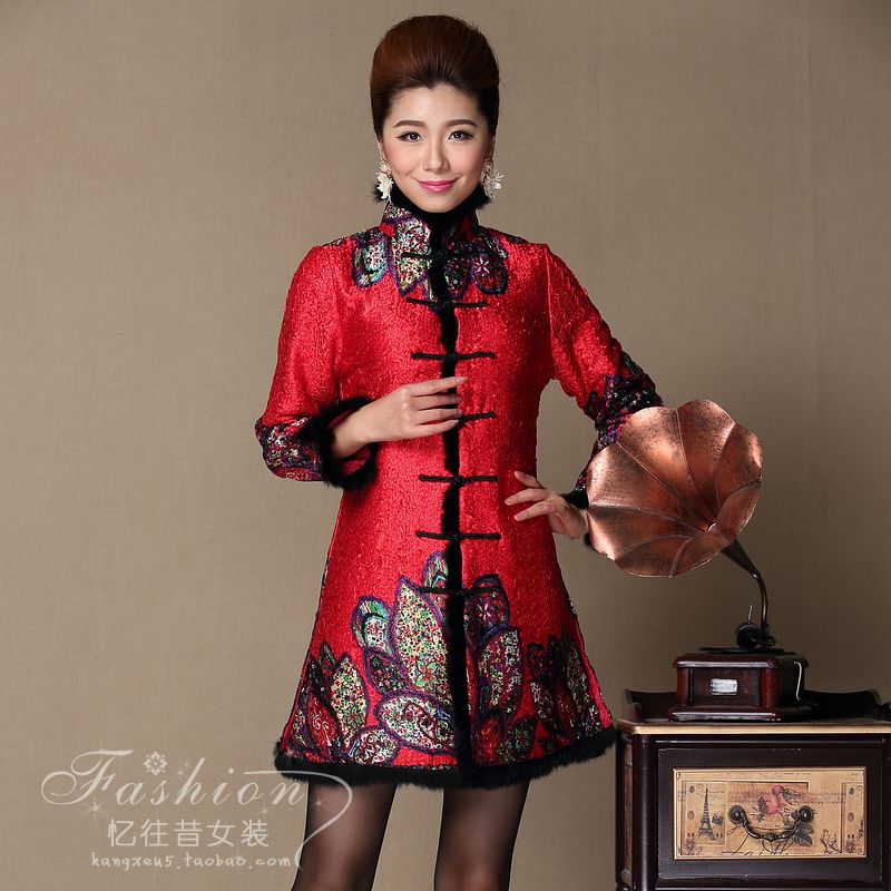 中老年冬装婚宴礼服中长款棉衣冬装棉袄民族风