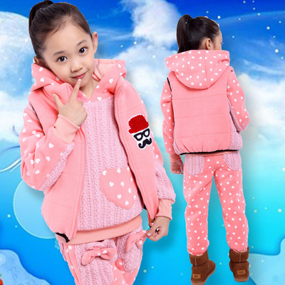 标题优化:2014新款韩版童套装女童冬款中大童儿童大胡子三件套