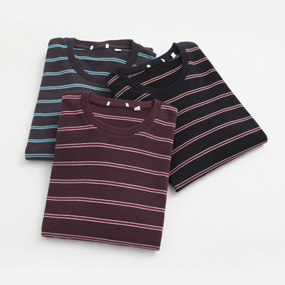 冬男士长袖T恤条纹圆领超柔磨毛棉休闲男装打底衫潮男上衣