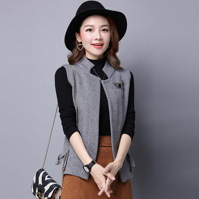 针织马甲女韩秋冬外套无袖马夹背心开衫短款坎