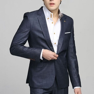 韩国单扣男免烫西装韩版商务绅士修身型男结婚礼服西装套装