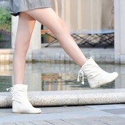 2024韩版学生靴单靴，子女鞋子春秋季短靴，平跟平底少女冬季白色