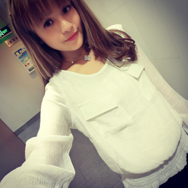 Y2602小谷粒2014秋装新款女装韩版宽松显瘦 口袋白色九分袖t恤女