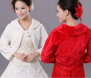 婚纱礼服冬季新娘结婚披肩伴娘毛披肩加厚保暖白色 红色披肩
