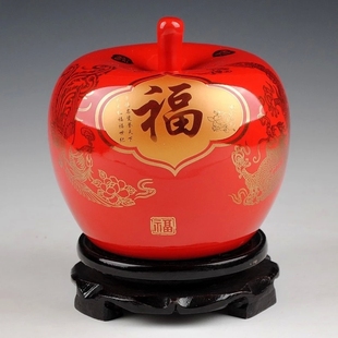 景德镇陶瓷器 中国红牡丹苹果储物罐储蓄罐创意宜家摆设婚庆