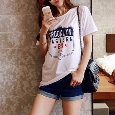 标题优化:韩版短袖T恤 女2015夏装宽松显瘦中长款纯棉通勤女t恤学生上衣服