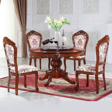 法式雕花圆桌双层红龙玉圆饭桌欧式天然大理石特价包邮实木餐桌