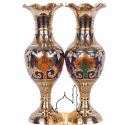 印度进口铜器手工漆彩雕刻花瓶现代时尚工艺家居摆设插花花瓶