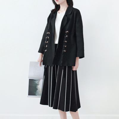 LILI EDIT/欧美潮街头风 穿孔绑带宽松廓型七分袖针织衫毛衣外套