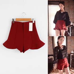 2014夏季新款欧美休闲裤子<em>荷叶边高腰短裤</em>女