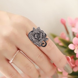 韩国饰品复古玫瑰花食指女欧美潮人时尚花朵指环夸张个性戒指