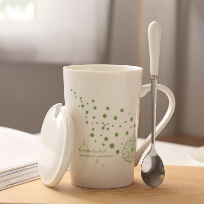 急速创意陶瓷杯带盖茶杯牛奶杯杯子水杯带盖带勺咖啡杯学生马