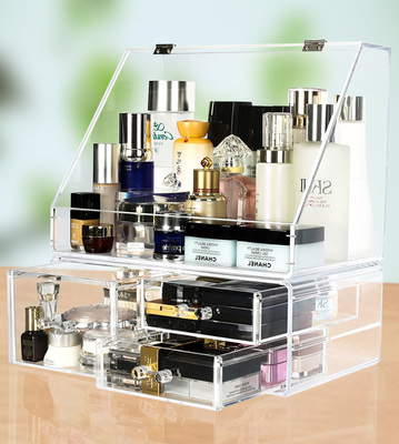 超大号透明化妆品收纳盒 防尘带盖式护肤品收
