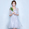 伴娘2020春宴会短款中袖姐妹团主持人，显瘦韩式大码花朵裙婚纱礼服