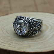 925纯银饰品复古泰银朋克骷髅镶嵌锆石时尚潮流戒指指环个性男戒