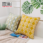 美式客厅沙发抱枕现代简约暖黄色抱枕套不含芯正方形靠垫欧式