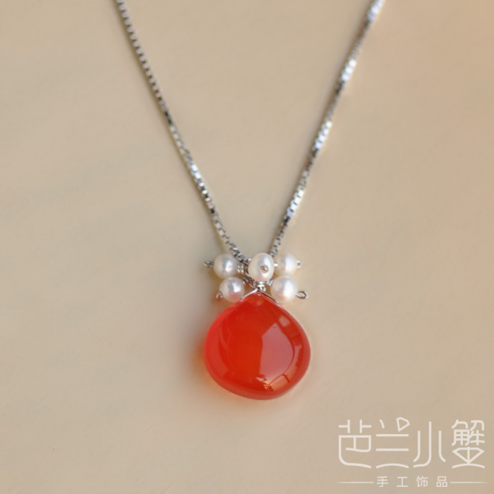 橘色溫度小蟹原創手工飾品新款全新純銀優雅甜美橙色玉髓珍珠項鏈在類目 飾品/流行首飾/時尚飾品新, 項鍊中 - 來自Buy2taobao.com提供專業的淘寶代購服務