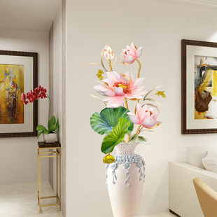 中国风花瓶3d立体墙贴画，客厅背景墙壁纸，墙纸自粘卧室装饰墙面贴纸
