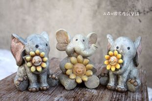 情侣大象摆件工艺品动物雕塑欧式家居古董存钱罐复古做旧树脂小象