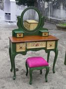 欧美仿古彩绘梳妆台卧室成套家具地中海田园梳妆台凳镜子