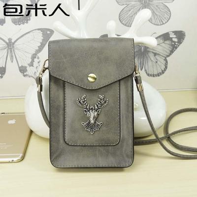 复古磨砂皮女士手机包时尚鹿头斜挎单肩小包潮