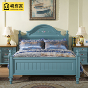 美式地中海柱子实木双人床1.8米 1.5米单人床手绘家具主卧床0008