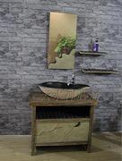 中式复古家具 荷花台上盆浴室柜 落地洗手柜实木台盆柜荷塘月色