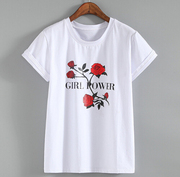 速卖通亚马逊wish外贸红玫瑰，原宿t恤女士夏季休闲短袖g222