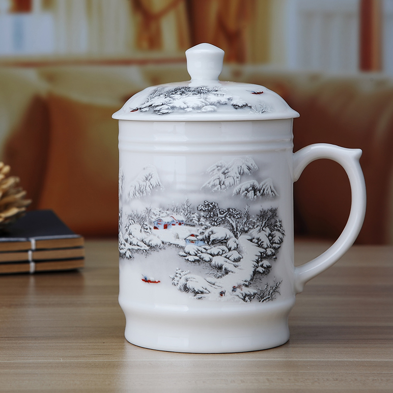 景德镇青花瓷茶杯带盖水杯加厚 陶瓷杯子办公杯双线杯包邮|ruв категории посуда, чайный сервиз, чашка - от Buy2taobao.com для оказания профессиональной услуги покупки агента Taobao