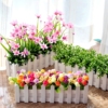 玫瑰雏菊假花盆栽仿真花套装，木栅栏装饰花艺，客厅餐桌摆设盆花绢花