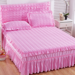 加厚夹棉单件床罩床裙式保护床套蕾丝荷叶边床群防尘围裙防滑床单