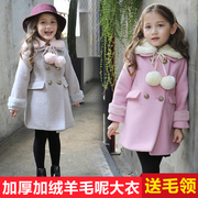 亲子装外套母女装2019韩国女童加厚加绒大衣中长款羊毛呢保暖上衣