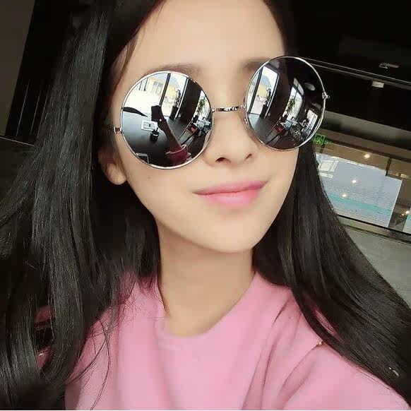 新款女士同款大框太阳镜复古圆形反光墨镜镜面潮男眼镜