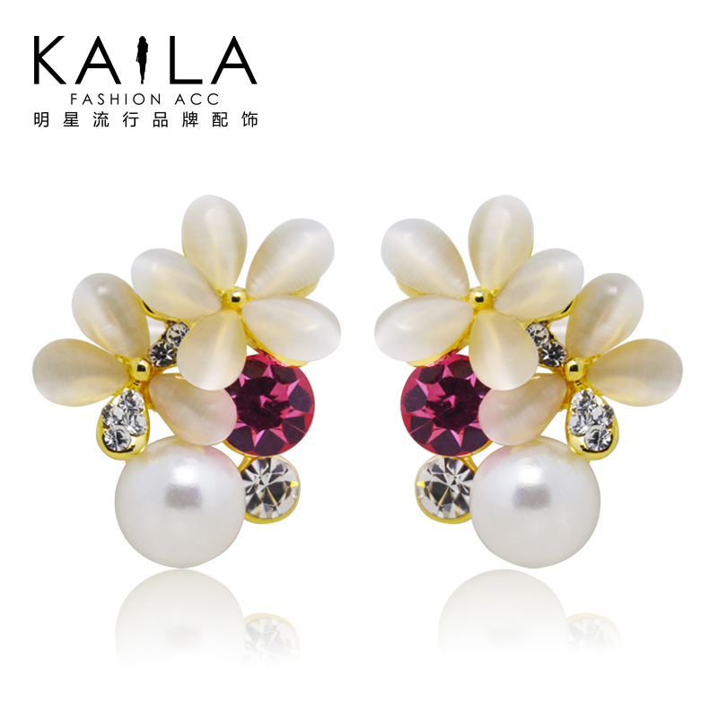 KAiLA花开云隐耳钉女 韩版猫眼时尚气质花朵耳饰防过敏耳环