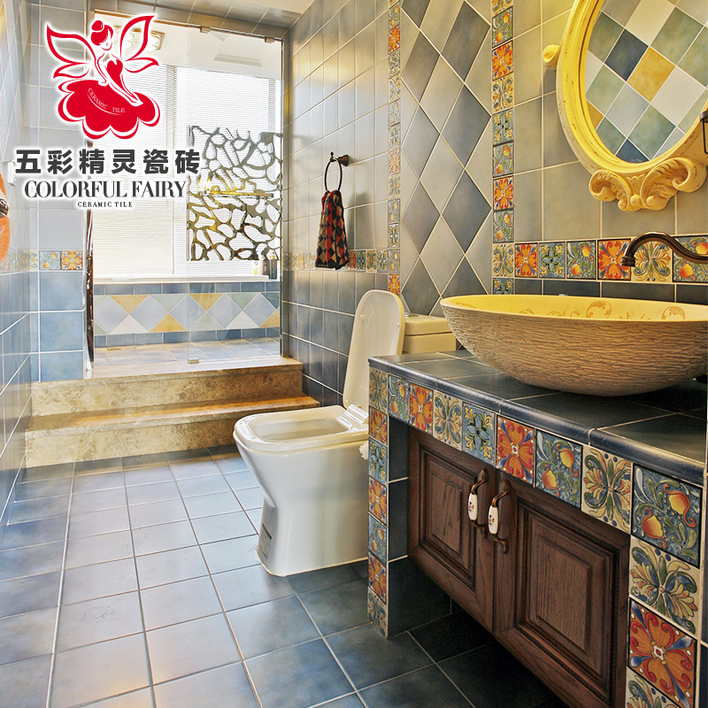 Multicolored Wizard Corner flower American country Mediterranean Sea ceramic tile a living room bedroom Kitchen Motif Antique brick waistin the Decoration main material , Ceramic tile , Tile decorative accessories , Motif category - from Buy2taobao.com to provide professional Taobao agent buy service