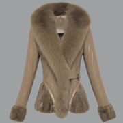2015女装狐狸毛领皮，衣女短款绵羊皮拼貂修身海宁皮衣皮草外套