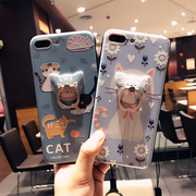 日韩卡通猫咪浮雕 苹果iphone6手机壳7plus挂绳保护套6s防摔女款
