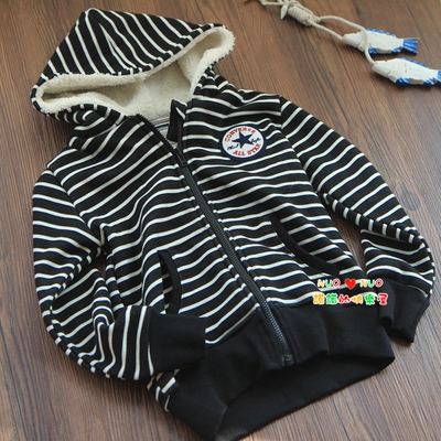 大清仓~欧美童装2017秋冬新款男童加绒连帽运动外套保暖110-120码