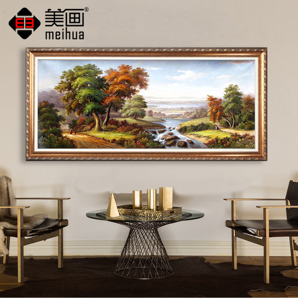 美画手绘油画客厅装饰画酒店定制画大型壁画玄关横版