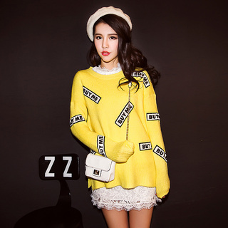 QUEENZZ socialite winds fall/winter 2014 under a new split in Europe and America flocked fun BUYME letter sweater #