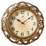 复古唯美时钟豪华欧式客厅圆形大挂钟静音玫瑰树脂单面挂表