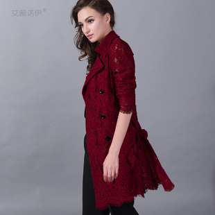 艾薇诺伊春秋蕾丝风衣女时尚，气质韩版修身镂空双排扣长袖外套