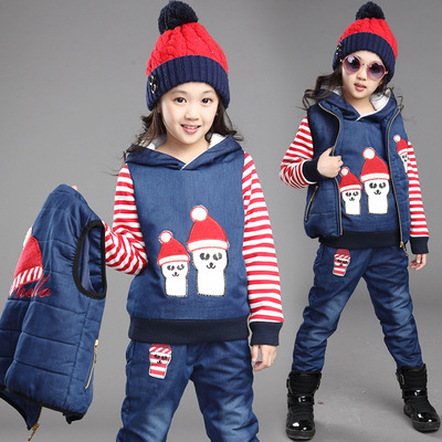 标题优化:2014新款韩版童套装女童冬款中大儿童圣诞老人三件套童装