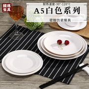 白色商用密胺盘子圆形自助餐盖浇饭盘火锅店菜盘塑料圆盘仿瓷餐具