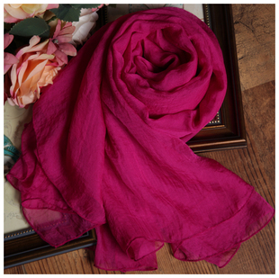 今年纯色桑蚕丝巾杭州丝绸，真丝围巾纱巾，女春夏季紫玫红色围脖