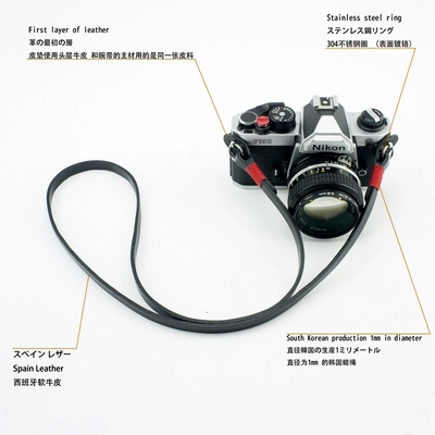 BHW原创 10mm黑色皮料圆环手工相机背带定做制肩带富士X100T索尼