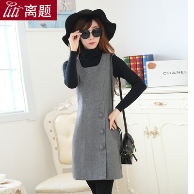 毛呢背心裙2016秋冬新款无袖毛呢连衣裙大码