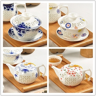 单壶盖碗陶瓷功夫，茶具玲珑茶具水晶镂空茶具茶壶