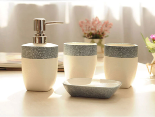 新古典仿石质卫浴四件套浴室用品牙缸牙杯高档新婚陶瓷调味罐